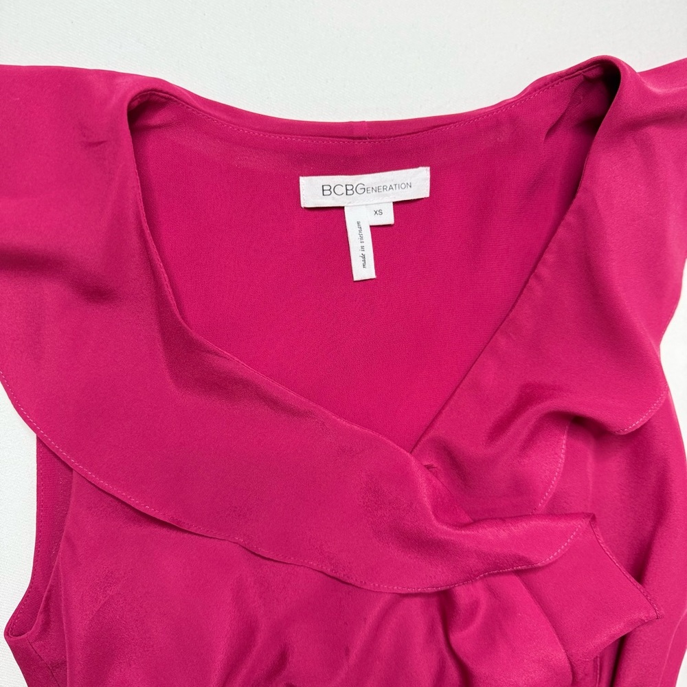 BCBGeneration Pink Asymmetrical Faux Wrap Ruffle Sleeveless Dress Size XS - Picture 6 of 7